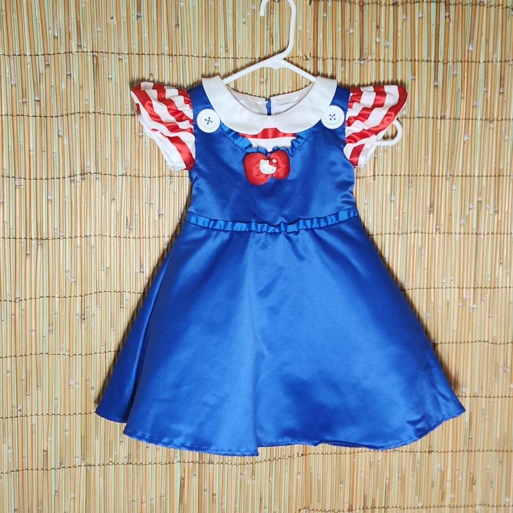 Child 5/6 Hello Kitty Blue Dress Red Bow Kitty Charm Dressup costume satin skirt